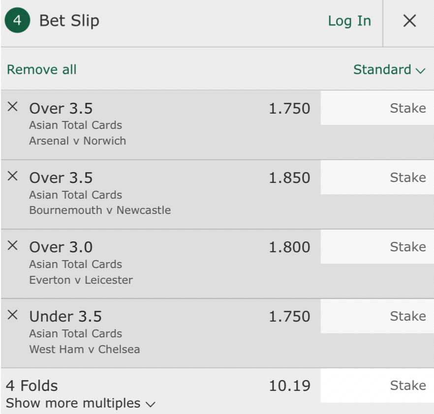 betting on cards betslip